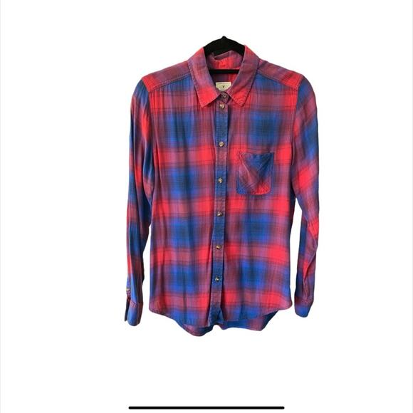 EUC American Eagle outfitters button front plaid shirt Blue Red Womens Medium - Picture 1 of 2